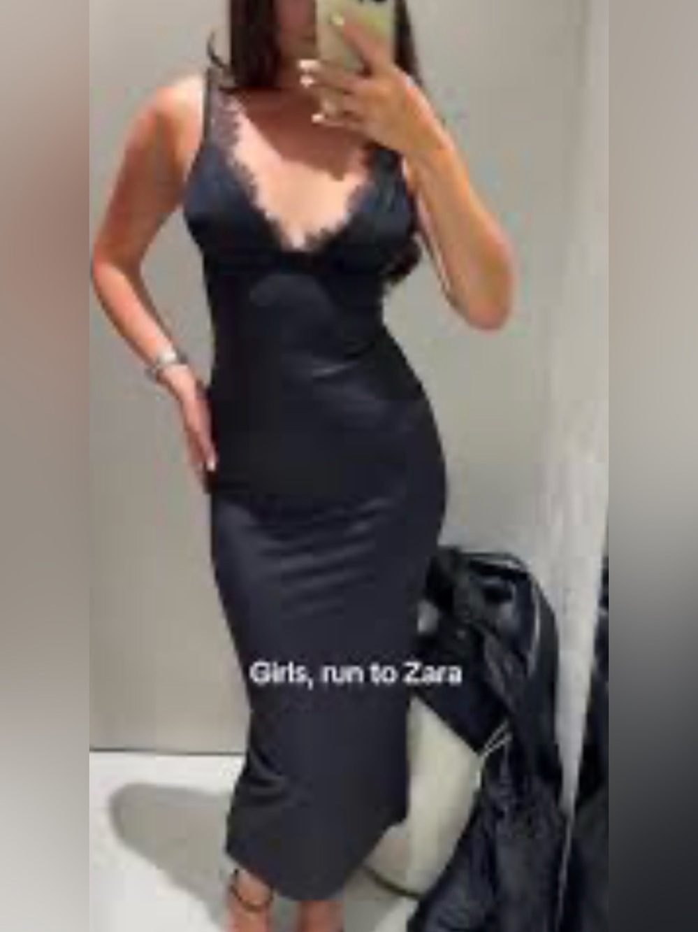 Zara Black Lace-Trim Maxi Slip Dress